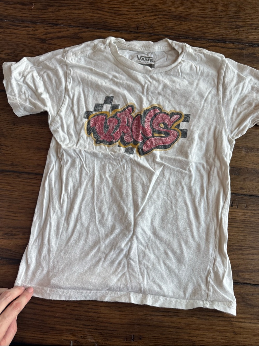 Vans White Short-Sleeve Tee with Pink Graffiti Logo